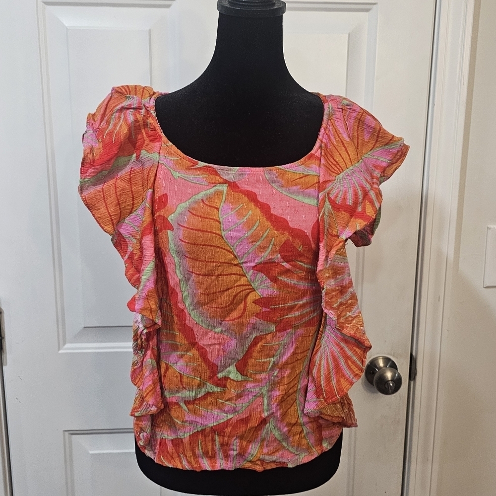 Cynthia Rowley Multi Leaf Floral Flounce Size XS